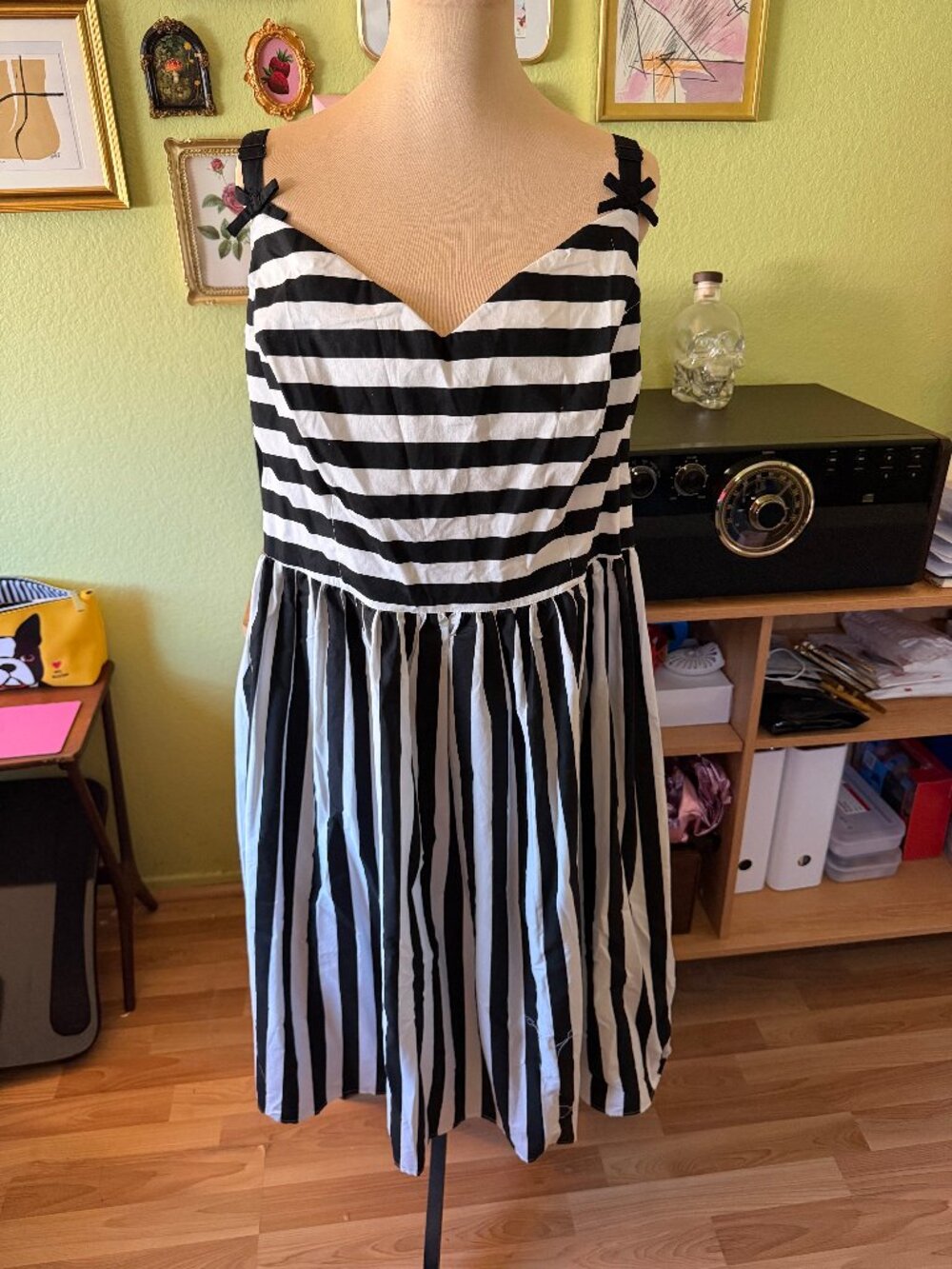 NWT Hell Bunny Black & White Stripe Juno Dress - Size 16